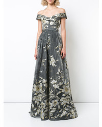 Marchesa Notte Embroidered Off The Shoulder Gown