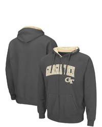 Colosseum Charcoal Tech Yellow Jackets Arch Logo 30 Full Zip Hoodie