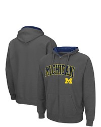 Colosseum Charcoal Michigan Wolverines Arch Logo 30 Full Zip Hoodie