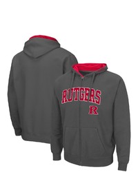 Colosseum Charcoal Rutgers Scarlet Knights Arch Logo 30 Full Zip Hoodie