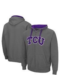 Colosseum Charcoal Tcu Horned Frogs Arch Logo 20 Full Zip Hoodie