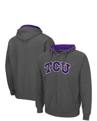 Colosseum Charcoal Tcu Horned Frogs Arch Logo 30 Full Zip Hoodie