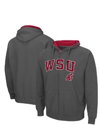 Colosseum Charcoal Washington State Cougars Arch Logo 30 Full Zip Hoodie