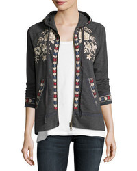 Johnny Was Zoe Embroidered Zip Front Hoodie Plus Size