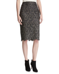St. John Collection Plume Embroidered Guipure Lace Pencil Skirt