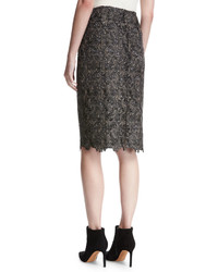 St. John Collection Plume Embroidered Guipure Lace Pencil Skirt