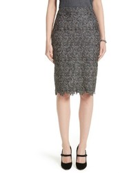 St. John Collection Plume Embroidered Lace Pencil Skirt