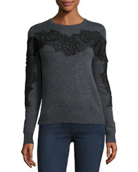 philosophy Lace Applique Pullover Sweater Gray