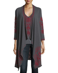 Charcoal Embroidered Open Cardigan