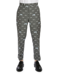 Thom Browne Crane Cloud Embroidered Trousers Gray