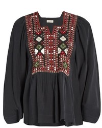 Masscob Herb Embroidered Silk Crepe Top