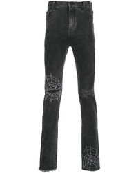 Charcoal Embroidered Skinny Jeans