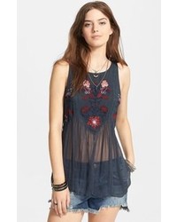 Free People In The Free World Embroidered Top Charcoal Medium
