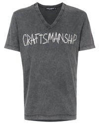 Charcoal Embroidered V-neck T-shirt