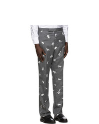 Thom Browne Grey Wool Animal Embroidered Trousers