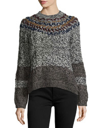 Yigal Azrouel Long Sleeve Embroidered Sweater Heather Gray