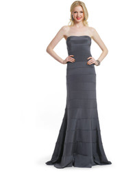 Nicole Miller Charcoal Strips Strapless Gown
