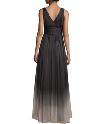 Halston Heritage Sleeveless V Neck Ombre Gown Charcoalnude