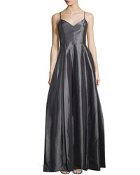 Halston Heritage Sleeveless V Neck Structured Gown Charcoal