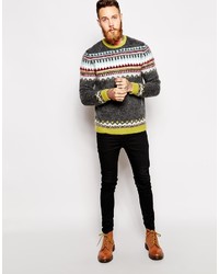 Asos Brand Fair Isle Sweater With Mohair