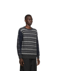 Comme des Garcons Homme Grey And Navy Wool Jacquard Sweater