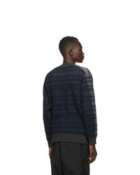 Comme des Garcons Homme Grey And Navy Wool Jacquard Sweater