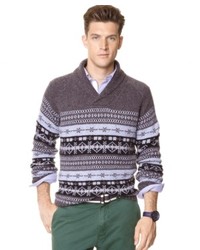 Charcoal Fair Isle Shawl-Neck Sweater