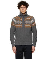 Charcoal Fair Isle Zip Neck Sweater
