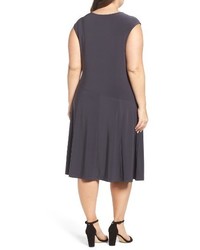 Nic+Zoe Plus Size Matte Jersey Faux Wrap Fit Flare Dress