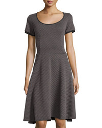 Melissa Masse Short Sleeve Fit And Flare Dress Pewter Quilt