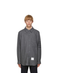 Thom Browne Grey Flannel 4 Bar Snap Front Shirt Jacket