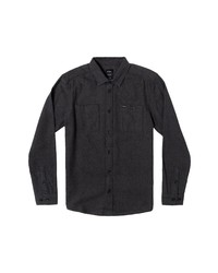 RVCA Regular Fit Flannel Button Up Shirt In Dark Grey At Nordstrom