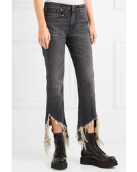 R13 Frayed Mid Rise Flared Jeans