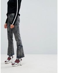 Iceberg Pleat Detail Crop Kick Flare Jeans With Let Down Hem