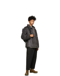 South2 West8 Grey Faux Boa Piping Jacket