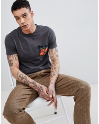 ASOS DESIGN T Shirt With Woven Floral Printed Pocket