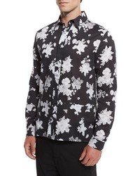 McQ Alexander Ueen Floral Print Sport Shirt Greyscale