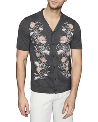 Reiss Hernandez Slim Fit Floral Jacquard Short Sleeve Button Up Camp Shirt