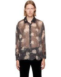 Charcoal Floral Silk Long Sleeve Shirt