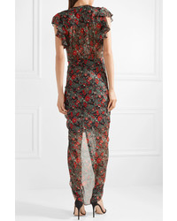 Veronica Beard Cecile Ruffled Floral Print Silk Chiffon Maxi Dress