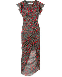 Veronica Beard Cecile Ruffled Floral Print Silk Chiffon Maxi Dress