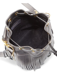 Saint Laurent Emmanuelle Fringe Metallic Small Bucket Bag Pewter