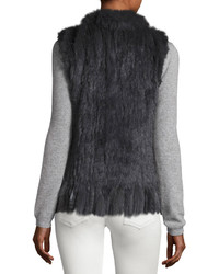 Neiman Marcus Fringed Fur Vest Gray