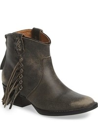 Charcoal Fringe Leather Ankle Boots