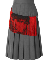 Charcoal Fringe Midi Skirt