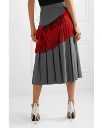 Calvin Klein 205W39nyc Fringed Distressed Pleated Twill Skirt