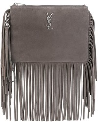 Charcoal Fringe Suede Clutch