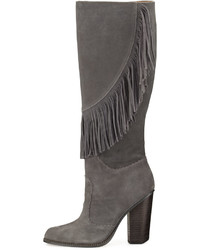 Cynthia Vincent Navy Fringe Suede Knee Boot Smoke