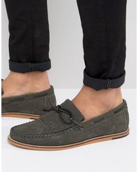 Charcoal Fringe Suede Loafers