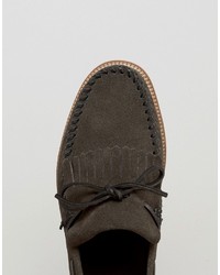 Asos Loafers In Gray Suede With Fringe Detail And Natural Sole